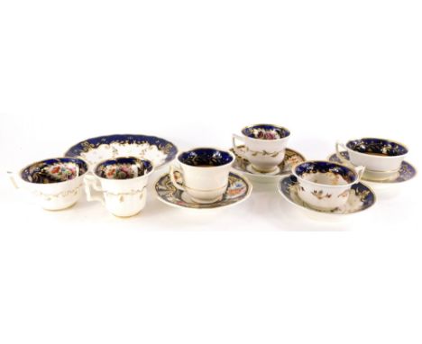 A Rockingham Red Griffin marked Trio, pattern number 656, cups and saucers pattern 619, plate and trio pattern number 137 and