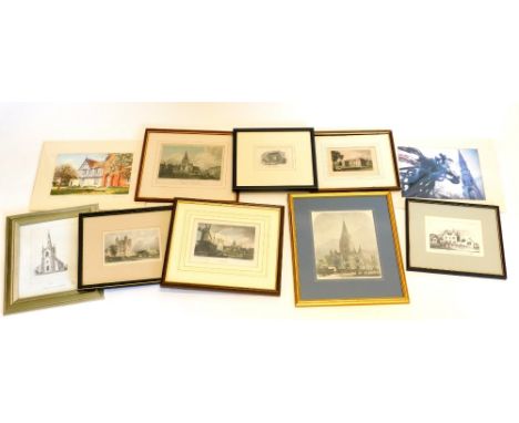 After Doughty. The Vicarage, Sleaford print, 17cm x 23cm, various other prints, pictures, frames, book plates, etc. (a quanti