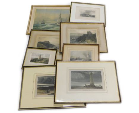A collection of 19thC and later maritime prints, some relating to lighthouses, to include Dungeness, Lowestoft, Southwold and