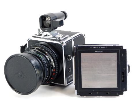 A Hasselblad Superwide CW camera, with f4.5, 38mm Biogno lens and instruction book, with Plus A12 and A24 FIM backs.