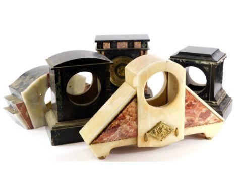 A collection of French black slate, marble and onyx clock cases. (5)