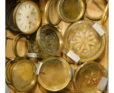 A quantity of mainly French brass clock glasses, bezels, etc.