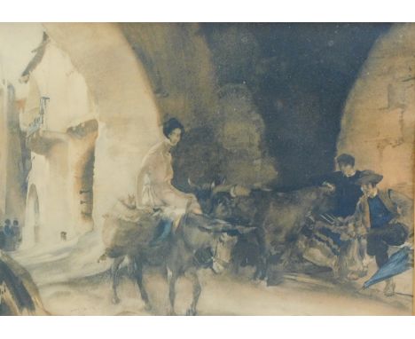 After Russell Flint. The First Arrivals, print, 28cm x 38cm and four others. (5)