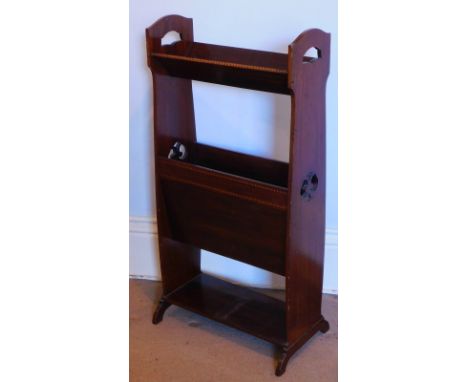 An Edwardian chevron banded magazine and book trough, 44cm wide. 