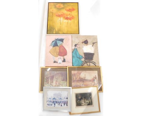 The Breakfast Party, coloured print, and others after Toft, Russell Flint, Lowry, etc. (7)