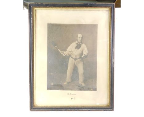 After William Bromley (1769-1842). Portrait of Edmond Barre, the famous French 19thC court tennis player, engraving, 64cm x 3