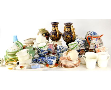 A large quantity of various china and effects, enamel style boxes, Minton part service, blue and white transfer printed servi