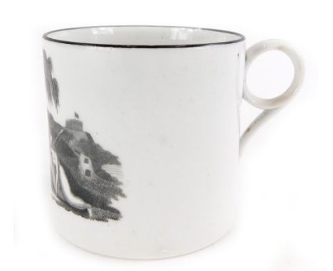 A 19thC rare bat printed coffee can, decorated with a sepia print of the death of Queen Charlotte c1820.