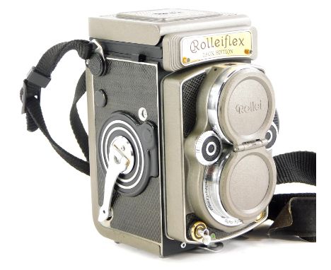 A rare Rolleiflex 2.8GX edition "60 Years of Rolleiflex 1929-1989" camera, the camera with a gold plated name plate and Napa 