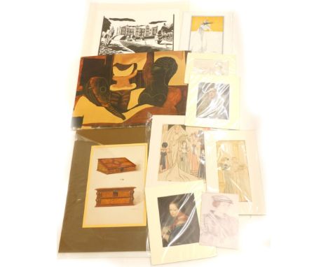 Lynn Lovitt (20thC). Doddington Hall woodcut artist proof, signed and titled, 30cm x 42cm, and after Beardsley Isolde print, 