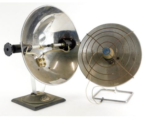 A vintage heat lamp, with chrome plated bowl and metal base, and another similar. (2)
