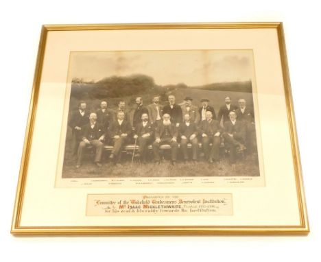 A late 19thC photographic print, Committee of the Wakefield tradesman, The Netherlands Institution Mr Isaac Micklethwaite pre