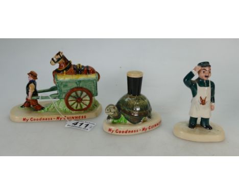 Carlton ware hand painted Guiness advertising horse &amp; cart group, Garda with rabbit (unmarked) and tortuoise with pint of