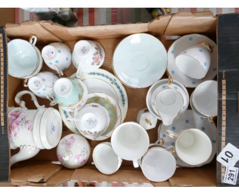 A collection of ceramics to include a Royal Vale polka dot tea set, Churchill 'Queens' cups and saucers, Crown Dorest teapot 