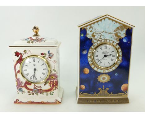 Royal Worcester porcelain Millennium clock - limited edition of 1757/2000, together with Masons Mandalay Red pottery clock - 