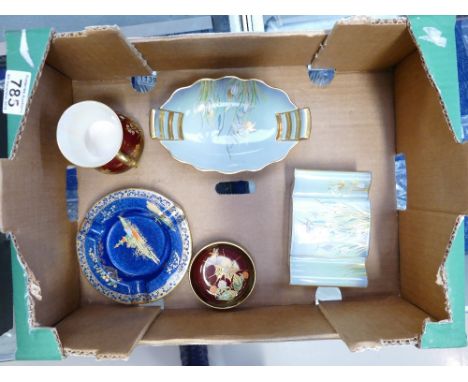 A collection of Carltonware pottery including Rouge Royale spiders web vase and dish, and three other decorated items (5)