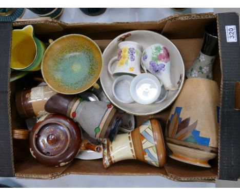 A mixed collection of Ceramics to include Myott Deco Jug, Doulton Stoneware Items, Radford Jugs, Early Doulton Platter, Arthu