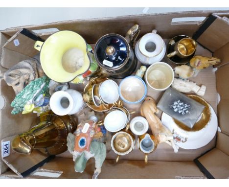 A mixed collection to include Wade decanter, limited edition figure Pelryn, figure of a German Shephard, flat back, vases, cu