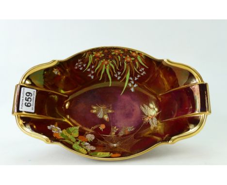 Carltonware Rouge Royale footed art deco bowl decorated with butterfly's, spiders and webs, length 31cm