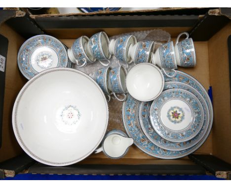 A collection of Wedgwood Florentine pattern dinnerware including large fruit bowl, cups, saucers, side plates etc. 