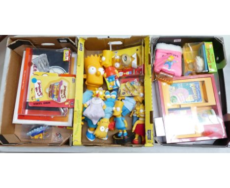 A large collection of The Simpsons collectable items to include plush toys, boxed shaving kit, bike/scooter handles, tray, ba