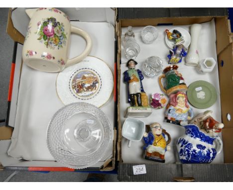 A mixed collection of ceramic items including - Burleighware Toby Jugs, early blue and white Meakins water jug, Wedgwood Jasp