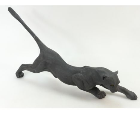 Ceramic connoisseur model of black Jaguar, length 60cm
