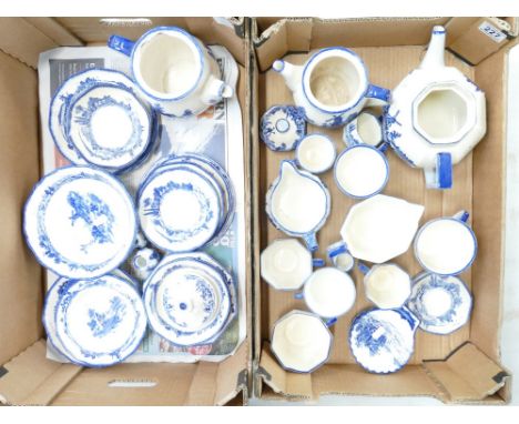 Royal Doulton Norfolk blue &amp; white teaset to include teapots, bowls, plates cups &amp; saucers etc (2 trays)