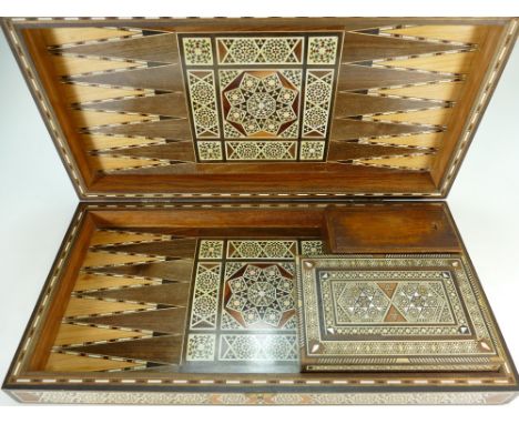 Ornate Inlaid Games Compendium with matching Backgammon Box &amp; Chess Set