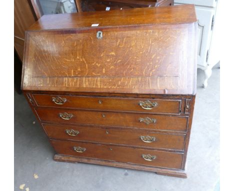 Georgian 4 drawer bureau with x banding and shell inlay on bracket feet (spilt to front) 