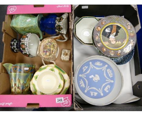 Mixed collection of ceramic items to include - Chameleonware Art Deco style pottery water jug, Sadler tea pot (damaged), Roya