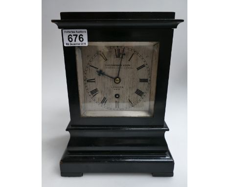 A Regency Thomas Gammage &amp; Son of London bracket clock, ebonised case of architectural form, 12cm silvered dial signed an