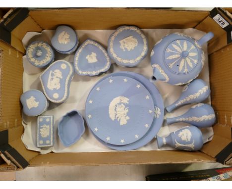 16 pieces of Wedgwood Jasperware including - teapot, vases, plates, trinket dishes with lids etc. 