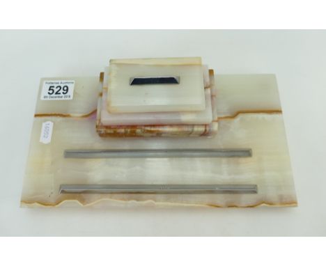 Art Deco Onyx ink &amp; pen stand, 28 x 15cm