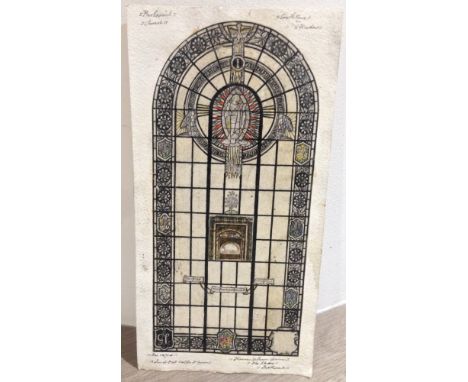 TW Camm Studios Sketch "Berkwich Church South Nave Window" by Walter Camm.  Approx. 15.5cm wide x 30.6cm tall.