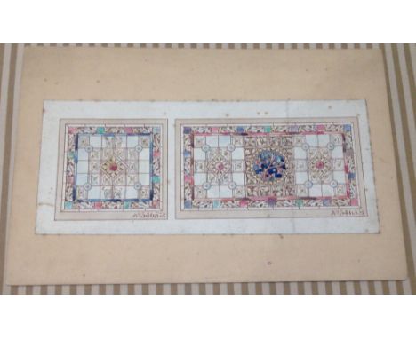 Pencil &amp; Watercolour Stained Glass Window Sketch by T W Camm Studios. Single and Double Pane Design. Bordered, approx. 22