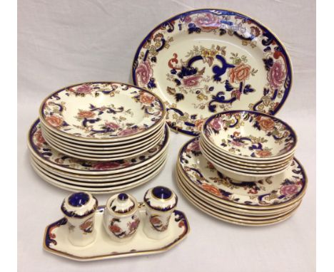 A collection of Masons first quality "Blue Mandalay" pattern dinner ware. Comprising: 6 dinner plates, 6 side plates, 6 rimme