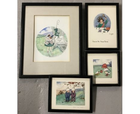 A collection of 4 framed &amp; glazed children's nursery rhymes and story watercolours by M M Pettafor. 3 signed, and dated 1