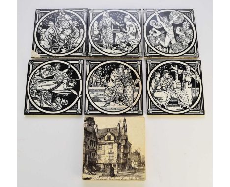 A set of six Minton tiles from the 'Early English History' series designed by John Moyr-Smith, circa 1880, printed in black, 