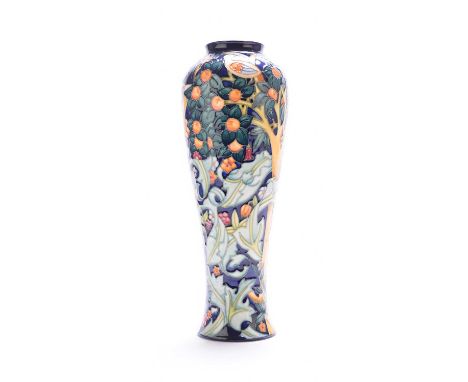 A tall Moorcroft vase in the 'Tree Bark Thief' pattern designed by Rachel Bishop, dated 1996, a limited edition numbered 95 o