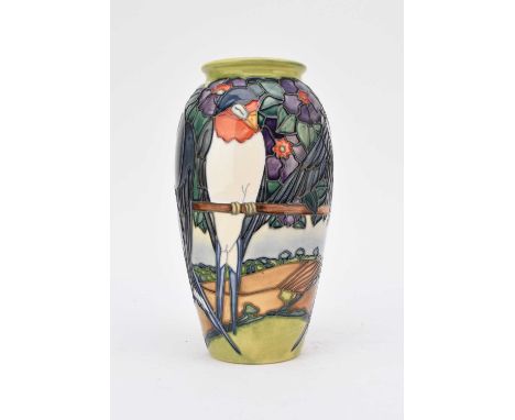 A Moorcroft vase in the 'Swallows' pattern designed by Rachel Bishop, dated 1999, a limited edition numbered 354/500, 25cm hi