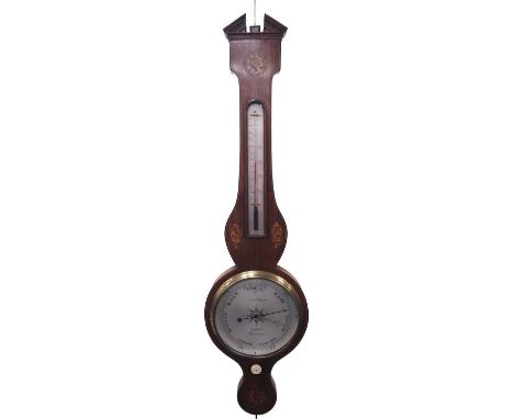 A 19th century inlaid rosewood banjo barometerThe dial signed G. Del Vecchio, StaffordThe rosewood case with boxwood lining a