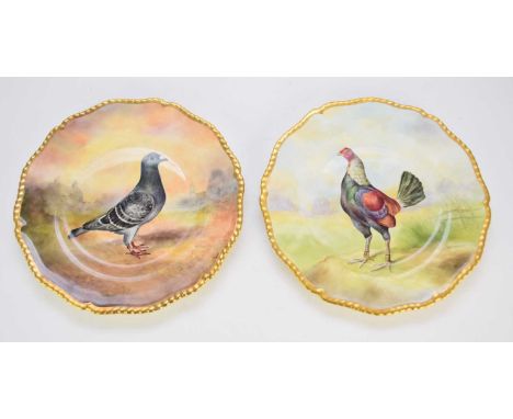 A pair of English bone china cabinet plates handpainted by Richard Budd (former Royal Worcester artist), 20th century, the fi