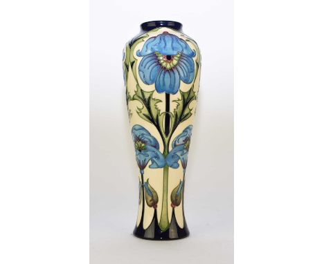 A tall Moorcroft vase in the 'Singing the Blues' pattern, designed by Rachel Bishop, dated 2012, signed by the designer, a nu