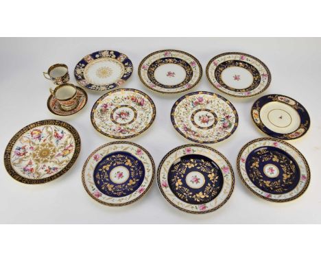 A group of Coalport, early 19th century, comprising an embossed teacup and matching dessert plate, circa 1815-20, decorated w
