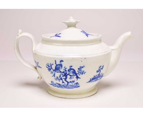 A John Rose Coalport 'Birds in Branches' teapot and cover, circa 1810-15transfer-printed in underglaze blue with the Caughley