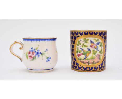 A Sevres porcelain pot à jus or custard cup, lacking cover, 18th century, of single-handled form, painted with roses below a 