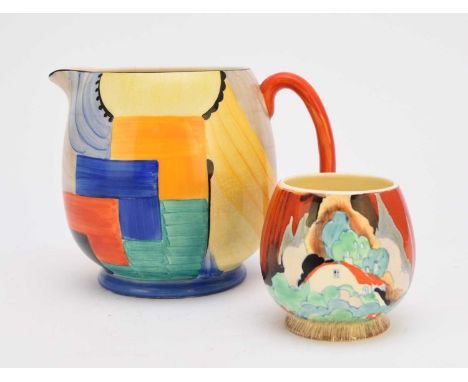 Susie Cooper for Gray's Pottery, an Art Deco 'Paris' shape jug, painted with a Cubist style design, circa 1929, printed and p
