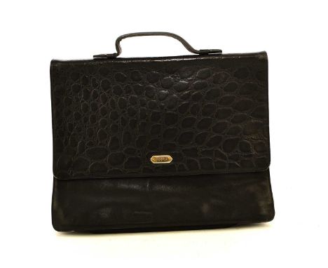 A vintage Lanvin Paris leather shoulder bagOf briefcase form in dark blue leather with embossed crocodile pattern to the flap