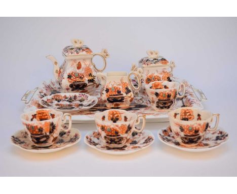 A Coalport imari twin-handled cabaret service, circa 1880, with butterfly handles, comprising a tray, 45cm wide, teapot and c